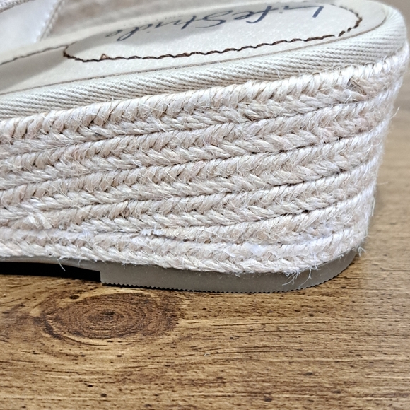 Life Stride Sandals Women's 8W Beige Canvas Fabric Wedge Heel NWOT - Picture 12 of 14